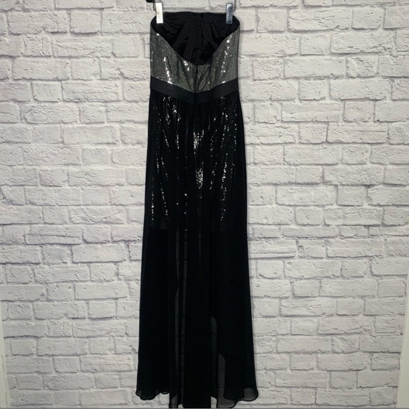 Aidan Mattox Silver And Black High Low Chiffon Overlay Sequin Sleeveless Dress - Picture 5 of 14